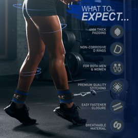 R2F Foot Straps Cable Pull - Kickbacks Foot Straps - Foot Cuffs Cable Pull - Pack of 2 Cable Pull Foot Straps for Fitness Training - Ankle Strap Foot Straps for Women and Men