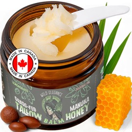 Grass-Fed Beef Tallow and Manuka Honey Balm, Eczema Face & Body Cream, Moisturizer for Dry Skin with Shea Butter, Almond & Jojoba Oil, Beeswax, Arrowroot, Vitamin E - Lemongrass - Made in Canada, 2 oz