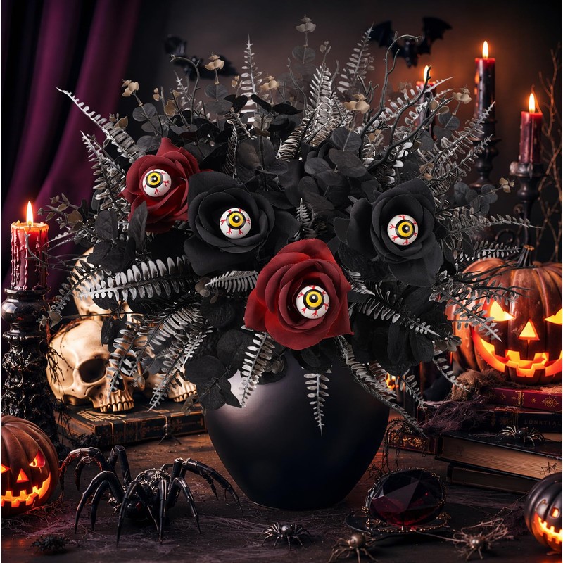 Halloween Artificial Plants with Rose Bouquet, Faux Eucalyptus Branches