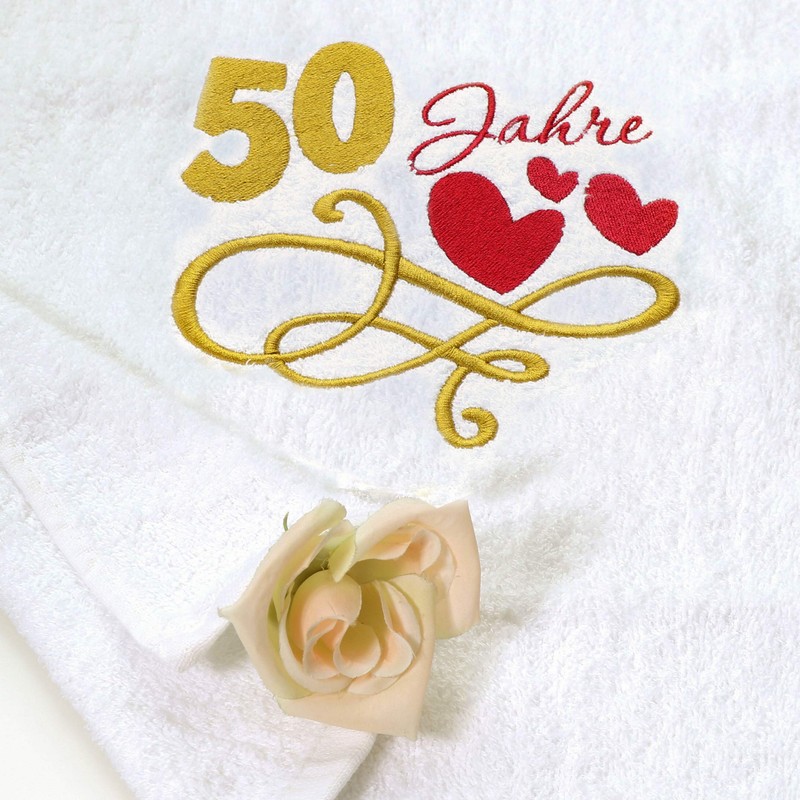 Abc Casa Gift Towel for 50th Birthday with Embroidered Hearts