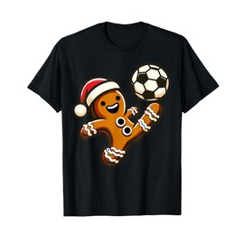 Gingerbread Plays Football Bike Kick Cookie Christmas T-Shirt, black