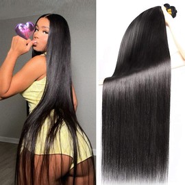 Human Hair Bundles Straight Human Hair Brazilian Hair Bundle For Black Women Natual Black Color 300g Total (22 24 26 INCH)