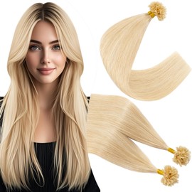 Elailite Real Hair Bonding Extensions, 0.5 g/strand, 40 cm, #613 Light Blonde, U-Tip Hair Extensions, Keratin, 100 Strands, 50 g