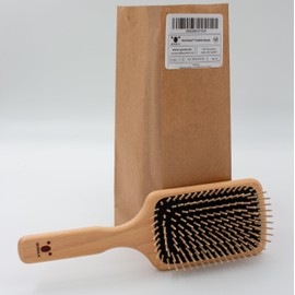 QUOALA® Paddle Brush - FSC Certified Beech Wood, 11 Row Wooden Pens, 25.5 × 8 × 3 cm - For Medium to Long Hair, Intensive Massaging & Detangling | Kraft Paper Packaging