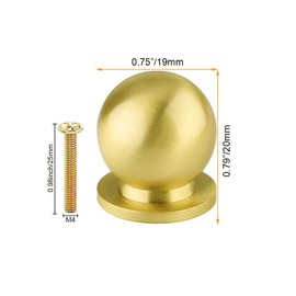 Tiazza Pack of 4 Round Solid Brass Knobs Antique Drawer Small Handle Modern Minimalist Pulls (Gold)