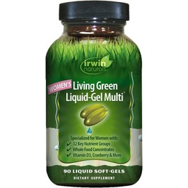 Irwin Naturals Women's Living Green Liquid-Gel Multi Vitamin - 90 Liquid Softgels - 70 Essential Nutrients, Full-Spectrum Vitamins, Wholefood Blend - Adrenal & Brain Support - 30 Servings