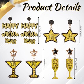Nosiny 4 Pairs New Years Earrings for Women Happy New Year Drop Dangle Earrings Glitter Star Earrings Trendy Celebration 2025 New Years Holiday Earrings Jewelry