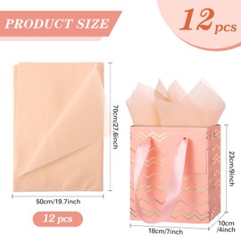 Tenare 12 Pcs Small Gift Bags Mini Metallic Paper Bag with Handle Tissue Paper for Graduation Father 's Day 4th of July Party Favor Supplies(7 x 4 x 9 Inch,Orange Pink Gold)