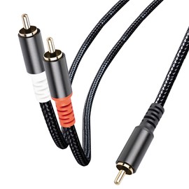 tunghey RCA Y Cable, RCA/Phono Y Splitter, RCA 1 Male to 2 Male Y Adapter, Male/Male Subwoofer Cable Gold Plated for subs/amps/Hi-Fis/Home Theater/receivers (5M)