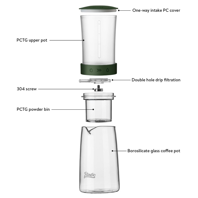 Bincoo Drip Cold Brew Coffee Maker,450ml High Borosilicate Glass Ice