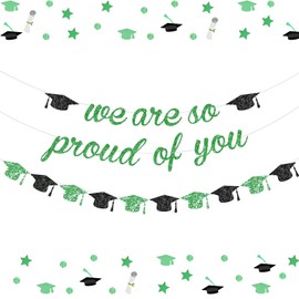KALOR Green Glitter We are So Proud of You Graduation Banners Class of 2025 Banner Cap Banner for 2025 Graduation Party Decorations