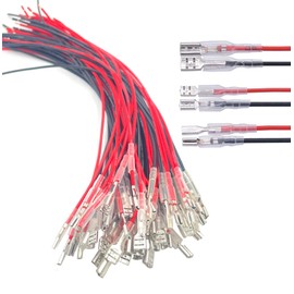 60Pcs 2.8mm 4.8mm and 6.3mm Female Spade Crimp Terminal with Insulating Sleeve and Wire,Female Spade Quick Splice Connector Assortment Kit with 25cm red Black Wires