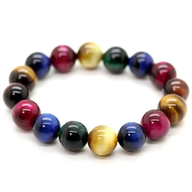 Ishiki b470 Mix Tiger Eye Bracelet, 0.5 inch (12 mm), Pink, Red, Yellow, Gold, Blue, Green, Natural Stone, Power Stone, tiger's eye