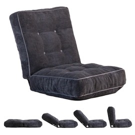 MAXYOYO Adjustable Floor Chair with Back Support, Gaming Chair Floor Meditation Chair with Tufted Cushion, Adults Lounge Chair Folding Sofa Seat for Reading Meditating Sleeping, Beige, Dark Grey