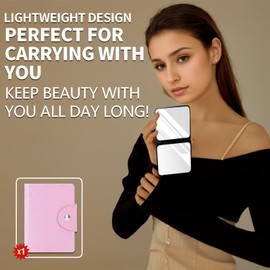 FXIANGWL Small Makeup Folding Mirror Travel Portable Folding Rectangle Compact Makeup Mirror for Women Home Office Travel Double Sided Pattern Design with Pink Card Bag, Sleeping Cat