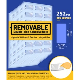 PHIXBEAR Large Mounting Putty No Residue, Double Sided Tape Glue Adhesive Dots Clear Museum Sticky Tack, Picture Hanging Strips Fixed Posters Decor Art Craft Party, 0.39 x 0.78 in (252 Pcs)