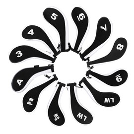 Andux Number Print Golf Iron Club Head Covers Long Neck with Zipper 12pcs/Set Black/white