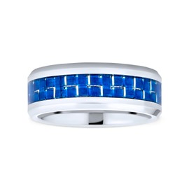 Geometric Blue Cobalt Carbon Fiber Inlay Wedding Band Rings for Men for Women 8MM