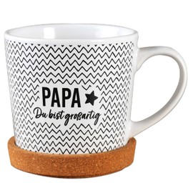 Papierdrachen Geburtstagsgeschenk für Papa - Hochwertige Tasse aus Keramik mit passendem Kork Untersetzer - Tischdeko - Kaffeetasse - Papa du bist wunderbar