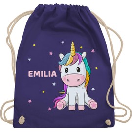 Turnbeutel Rucksack personalisiert - Einhorn - Einhorn Unicorn - Unisize - Lila - beutel mit namen kindergarten einhörnern kinderturnbeutel stoffbeutel schulkind name turnsackerl - WM110