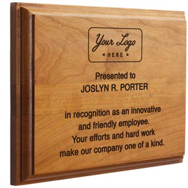 Solid Cherry Award and Recognition Plaque. Great for Retirement, Corporate Awards and Sporting Events. (6 x 8")