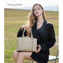 David Jones - Women's handbag - PU leather tote bag with shoulder strap - several compartments 3 pockets - city tote work elegant classic chic fashion, beige, One Size