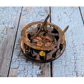 NAUTICAL COLLECTION | 5 inches Steampunk Sundial Compass Beautiful in Wood Case | Unique Vintage Gift