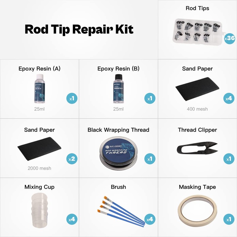 Rod Tip Repair Kit,Full Size Tip Eyelets with Epoxy Resin