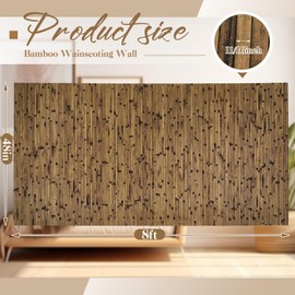 Juexica 1 Pcs Natural Bamboo Wall Panel for Interior Wall 48'' x 96'' Bamboo Covering Renewable Pole Wainscoting Room Divider Decor for Bedroom Living Room Kitchen Island Office (Dark Burned)
