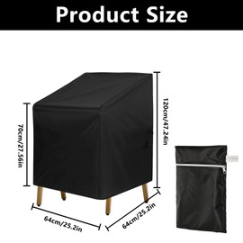 Garden Chair Covers, Waterproof Outdoor Oxford Fabric Garden Furniture Covers for Indoor Outdoor Patio Stackable Chairs Chair Seat Dining Room Chairs (Black/64 x 64 x 70/120 cm)