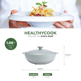 Minh Long 1qt Porcelain Cooking Pots with Dual Handles, Use to Marinate, Cook, Bake, Refrigerate & Serve, Gift for Family, Thanksgiving, Christmas, Boxing day, New year (Luna - Grey, 1.06qt)