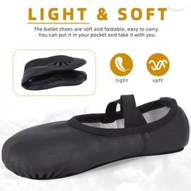 Acfoda Scarpette Danza Classica Bambina PU Pelle Scarpe da Ballerina Antiscivolo Suola Intera Ginnastica Ballo Pantofole Punta Morbida Elasticizzata per Ragazze Nero 29