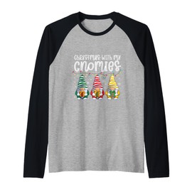 Christmas with My Gnomies Christmas elf Santa Claus Raglan Baseball Tee