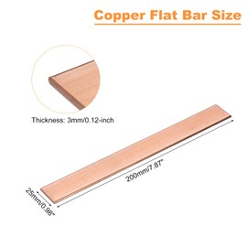 sourcing map Copper Flat Bar, 0.12" Thickness x 0.98" Width x 7.87" Length Copper Bus Bar Stock Plate Mill for Electrical (3mm x 25mm x 200mm)