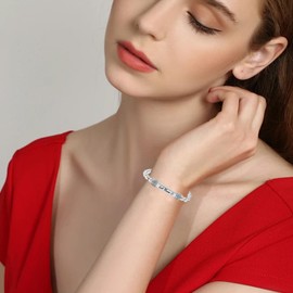 God Is In Control Dainty CZ Beaded Stretch Bracelet, Motivational Stainless Steel Engraving Tube Bracelets Inspirational Chain Crystal Energy Faith Jewelry for Women Men (Let CZ silver)