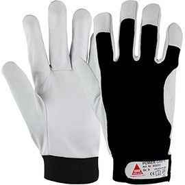 Kermen.EU Power Grip II Professional Work Gloves, 5-Fg Safety Gloves Made of Nappa Leather, Size: 7 to 12, White/Black, 9