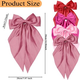 Red Pink Hair Bows for Women Girls, Oversized Large Coquette Bow Aesthetic Hair, Silky Satin Long Tail Bowknot Hair Ribbons Big Bow Clip Accessories Trendy Stuff