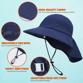 1-Pack Toddler Baby Sun Hat Kids Summer UPF 50+ for Boys Girls Adjustable Beach Hats with Bucket Wide Brim Age 1-7 Years(Navy,Medium)