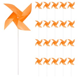 HARFINGTON 50pcs Windmills for The Yard Garden 15" x 7.5" 4 Leaves Pinwheels Wind Mills Spinners Windproof Waterproof Bird Devices with Stakes for Patio Decor, Orange
