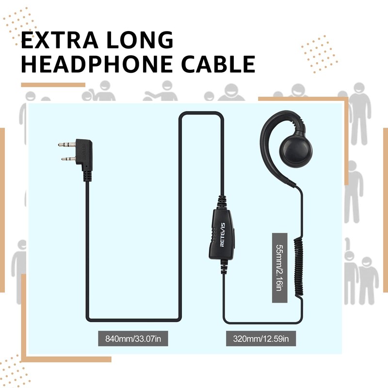 Retevis Two Way Radio Earpiece with Mic, Retractable coil Earpiece