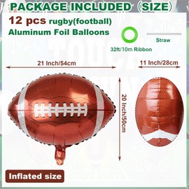 Football Party Balloons,12 pcs 18 Inch Football Shaped Foil Balloon for Tailgate Game Day Football Theme Birthday Party Decorations,Sport Themed Birthday Party Decor Supplies