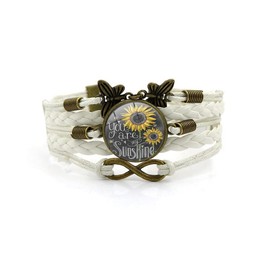 You are My Sunshine Sunflower Layers Leather Bracelet Butterfly Eternal Endless Daisy Cahrms Bracelet for Women Girls, leather, no gemstone