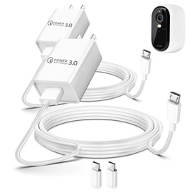 2 Pcs 10ft QC3.0 Fast Charger for Arlo Pro/Pro2 Camera, Charging Power Cable Cord for Arlo, Q, GO, Essential Spotlight XL/XL 2nd, Ring Stick Cam,Wyze Cam Pan v3 v2, Blink, Yi Home, Kasa,eufy