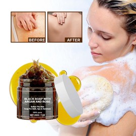 Morocco Black Soap with Morocco Body Scrub Black Soap Natural Moroccan Black Soap, African Black Soap Bar, Black Soap Body Exfoliating Soap, Exfoliating Shower Gel for Soft Skin (3)