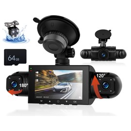 CAMECHO 4 Channel Dash Cam Front and Rear Inside Camera, HD Dash Camera for Cars with 64GB Card, Dash Cam with Night Vision, 3" IPS Screen Dashcam with G-Sensor, Loop Recording, Driving Recorder DVR