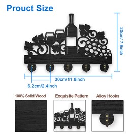 MAYJOYDIY Wooden Grape Wine Bottle Glasses Key Hook Wall Mounted 11.8 x 7.8 inches Leaf Botanical Floral Coat Rack Organizer with 5 Alloy Hooks for Gift Entryway Bedroom Living Room