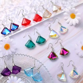 Paquete D 12 Pares Aretes Colgantes Cristal Colores Arcoíris