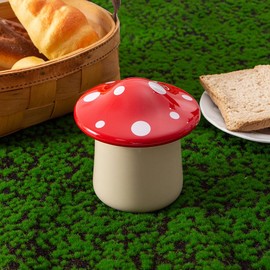 Mushroom Shaped Butter Dish French Style Ceramic Butter Crock Storage Container Butter Keeper with Lid for Countertop Kitchen Decor，Red