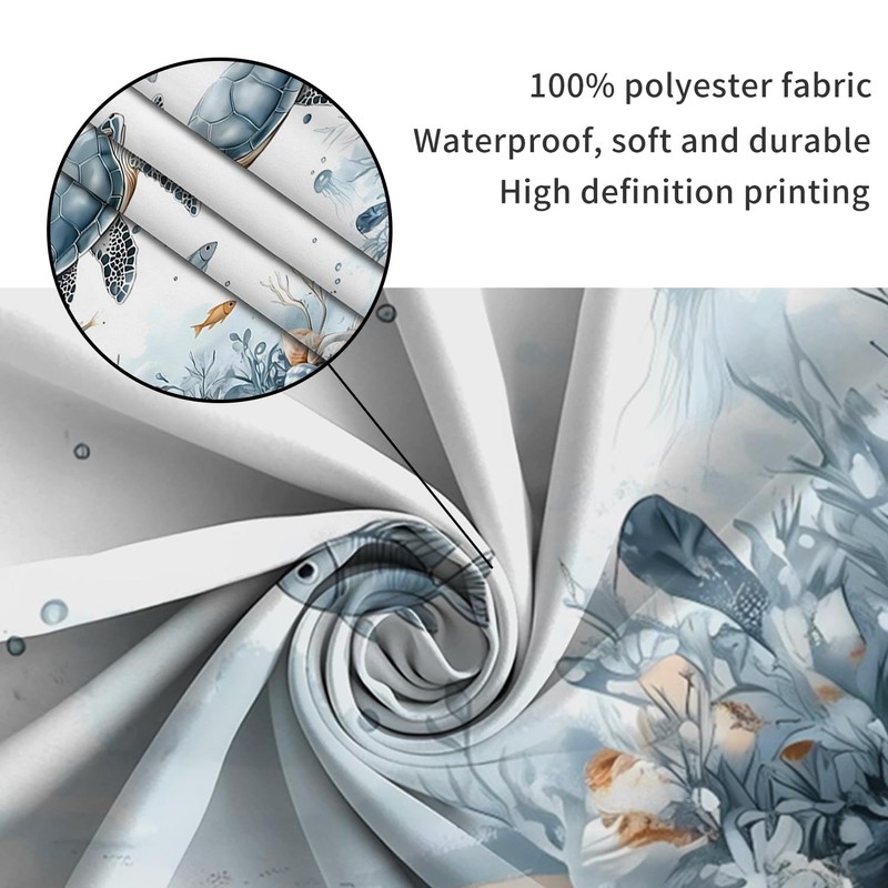 ChloropLastid Ocean Shower Curtain, Turtle Fish Coastal Beach Bathroom Decor