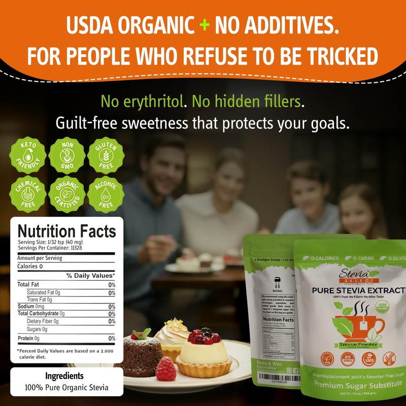 Stevia Select Organic Stevia Powder Sugar Free Plant Based Stevia